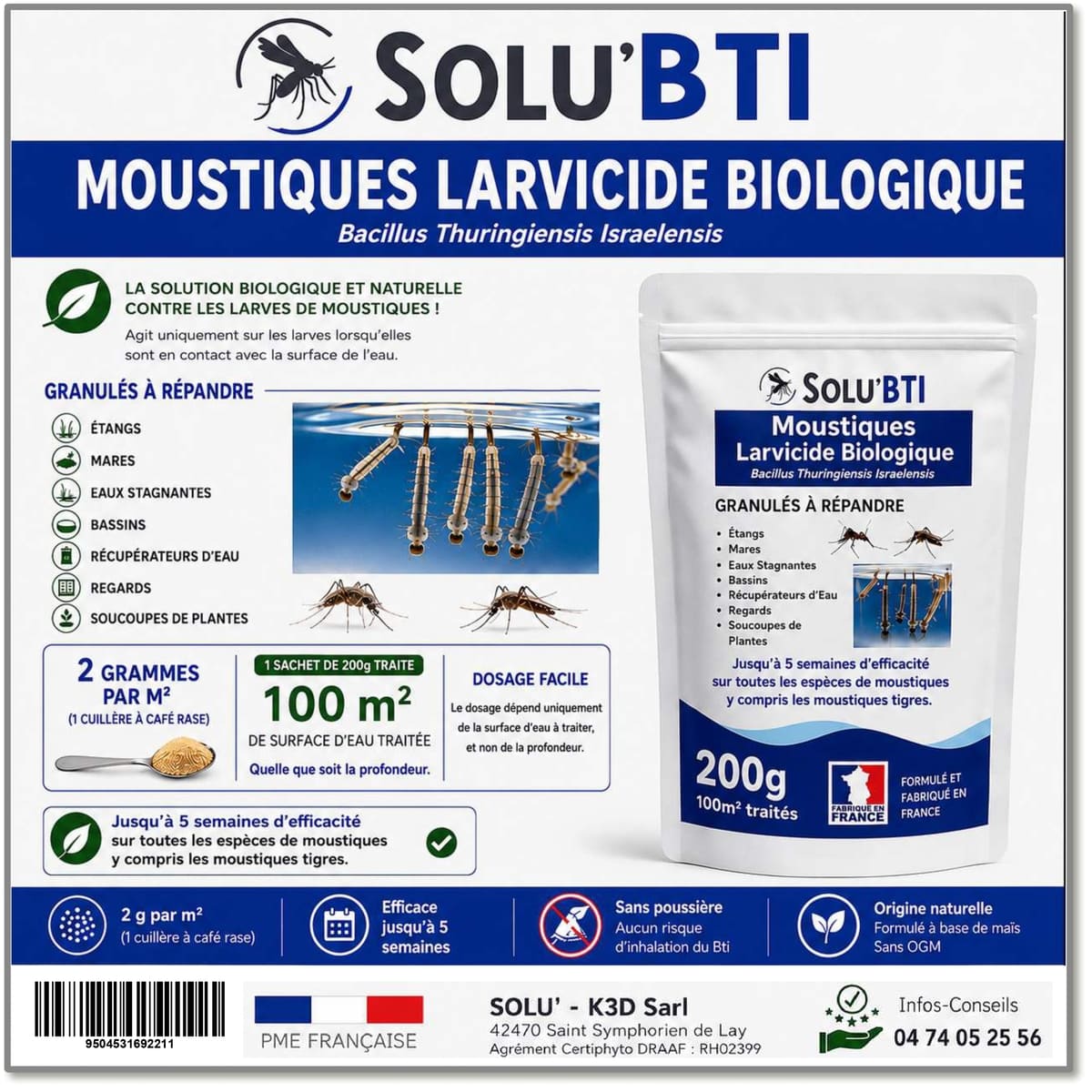 Granulés larvicides anti-moustiques, SOLU