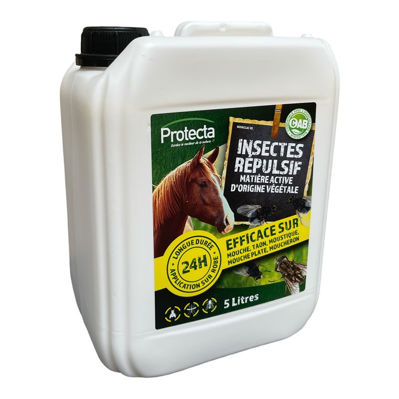 Répulsif anti-insectes pour cheval (mouches, moucherons, taons , tiques) longue durée au pyrèthre végétal