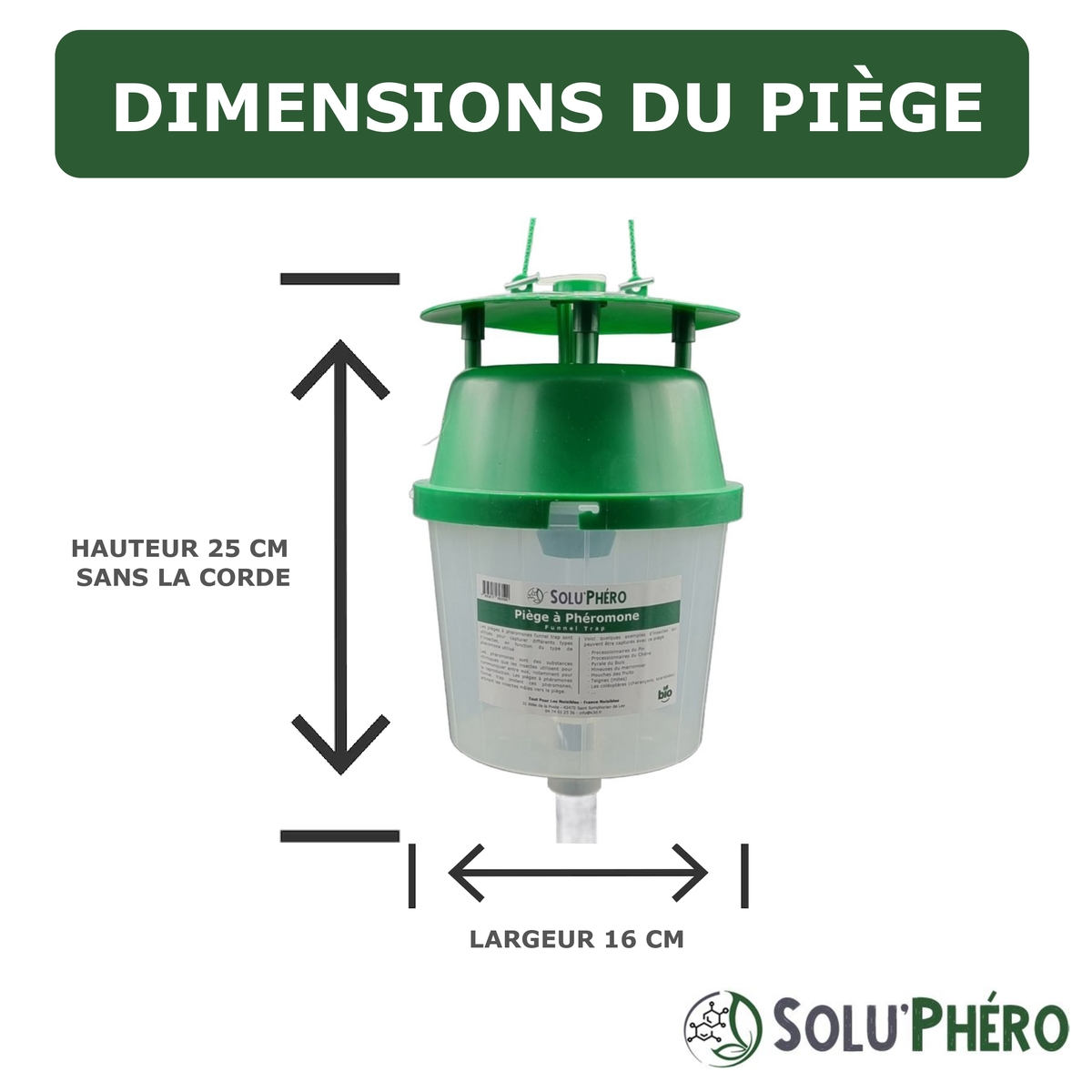 SOLUPHERO - Piège Professionnel à Phéromone Funnel Trap pour papillon (pyrale du buis, processionnaire ...) sans phéromone