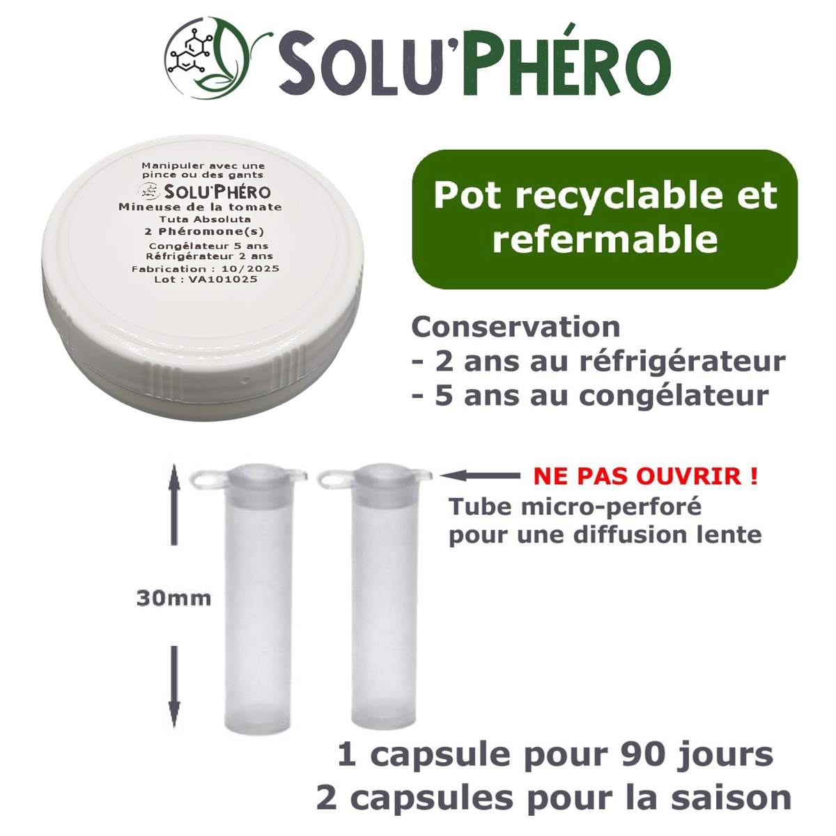 Phéromone pour attirer et capturer le papillon mâle de la Mineuse de la tomate, Tuta absoluta