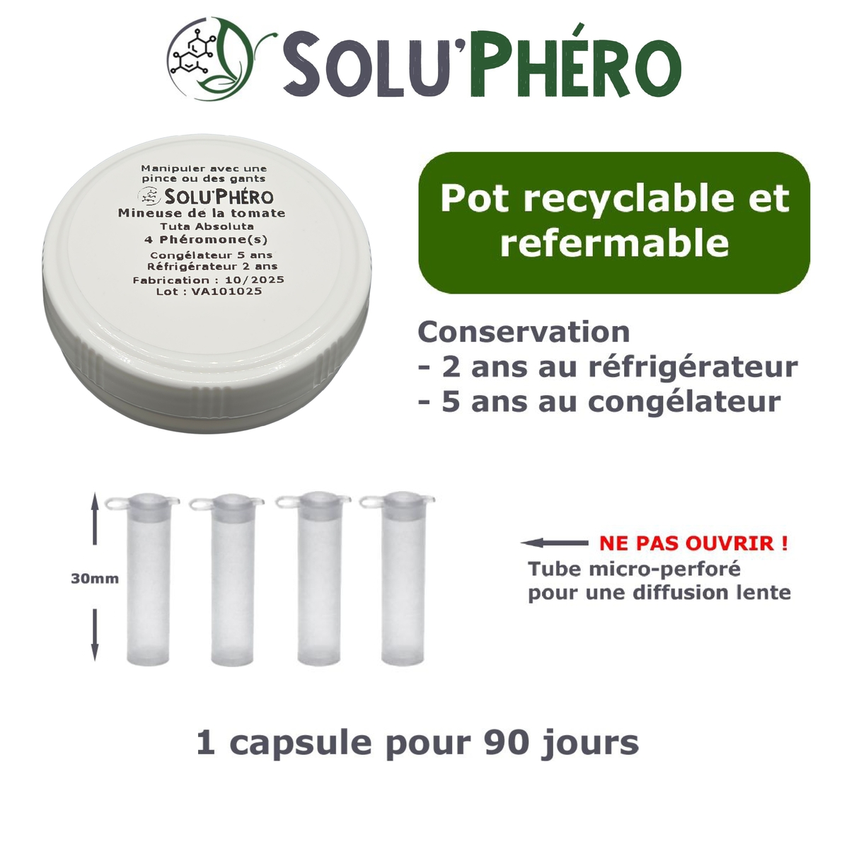 Phéromone pour attirer et capturer le papillon mâle de la Mineuse de la tomate, Tuta absoluta