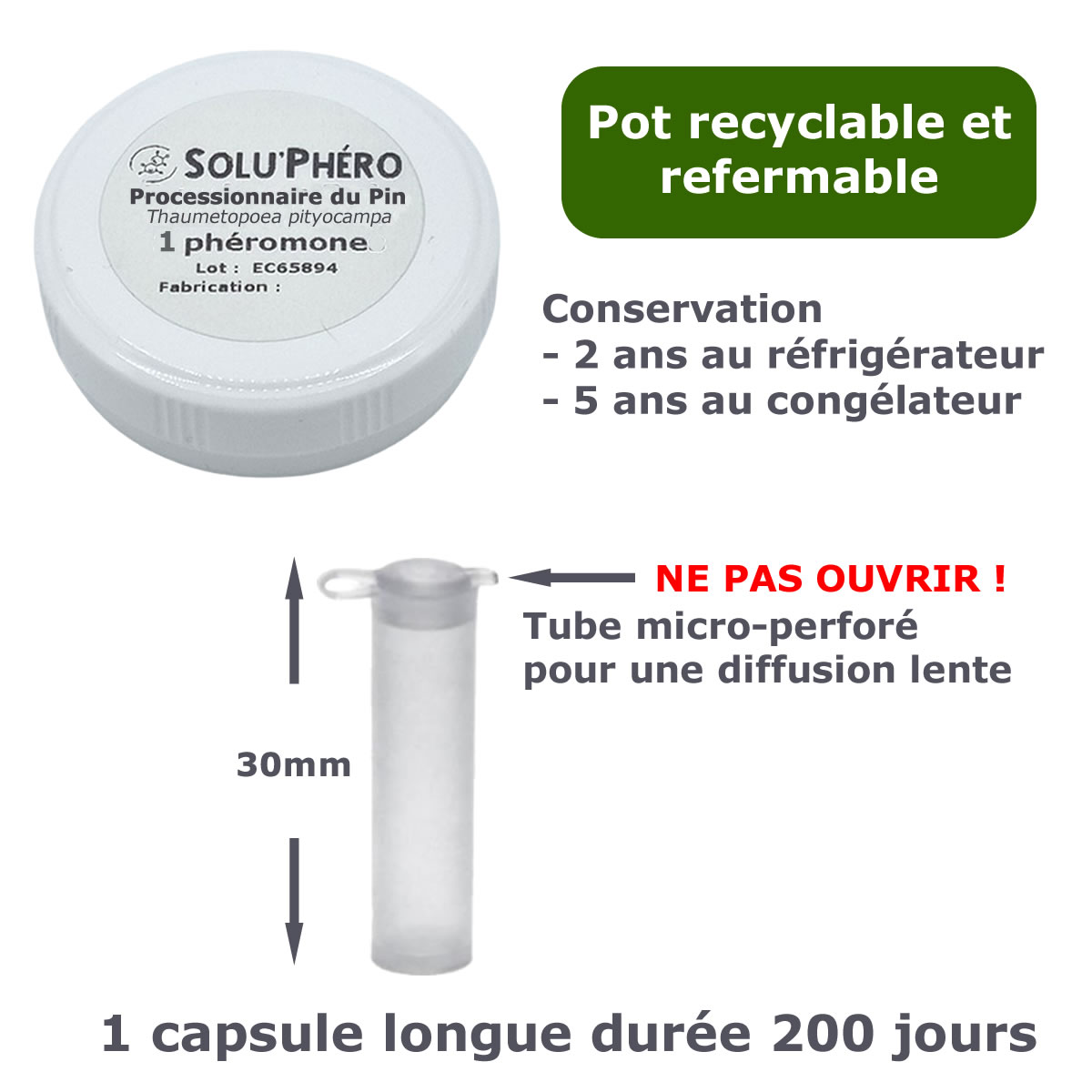 Phéromone pour attirer et capturer le papillon mâle de la processionnaire du pin 200 jours, processsionnae Thaumetopoea pityocampa