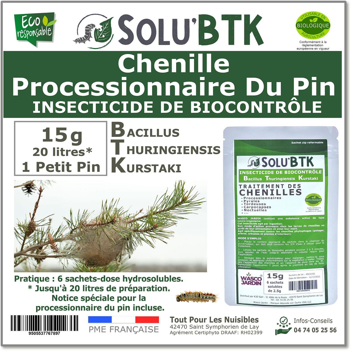 Insecticide BTK de biocontrôle contre les chenilles de la processionnaire du Pin, SOLU