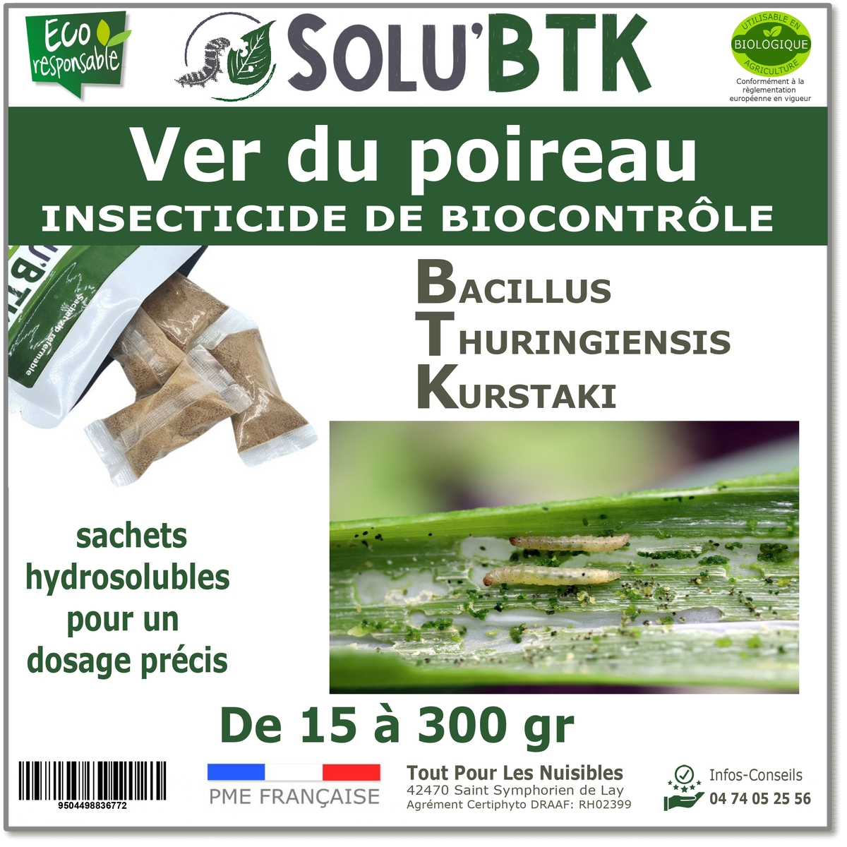 Insecticide BTK de biocontrôle contre le ver du poireau, SOLU