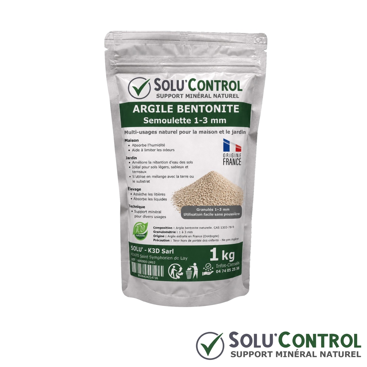 Absorbeur d’Humidité Naturel - Argile Bentonite Semoulette, SOLU