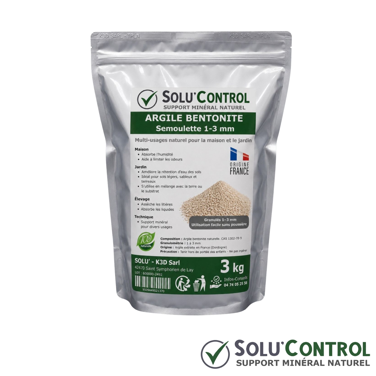 Absorbeur d’Humidité Naturel - Argile Bentonite Semoulette, SOLU