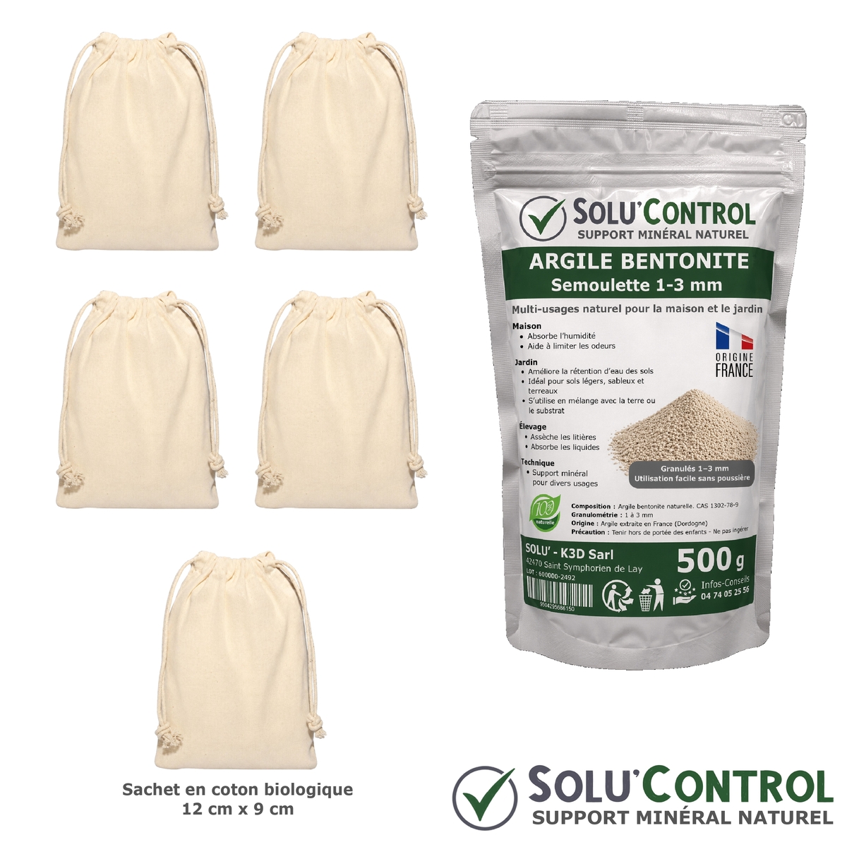 Absorbeur d’Humidité Naturel - Argile Bentonite Semoulette, SOLU