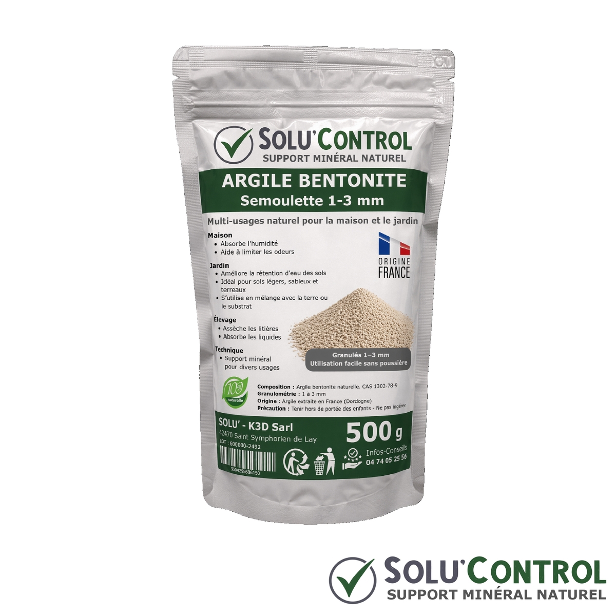 Absorbeur d’Humidité Naturel - Argile Bentonite Semoulette, SOLU