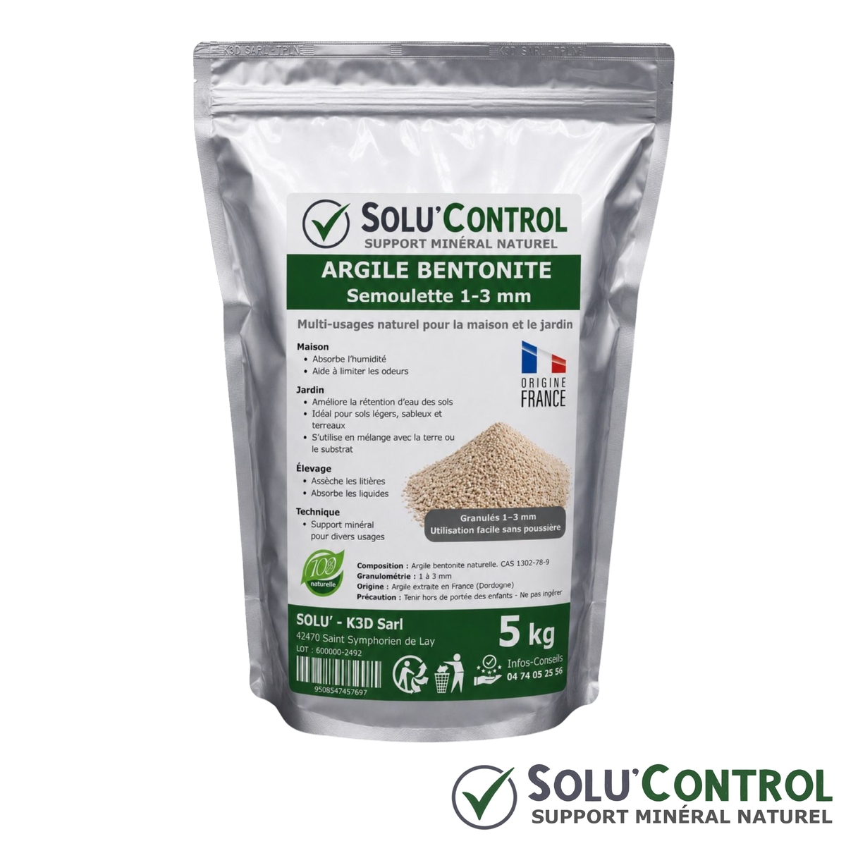 Absorbeur d’Humidité Naturel - Argile Bentonite Semoulette, SOLU