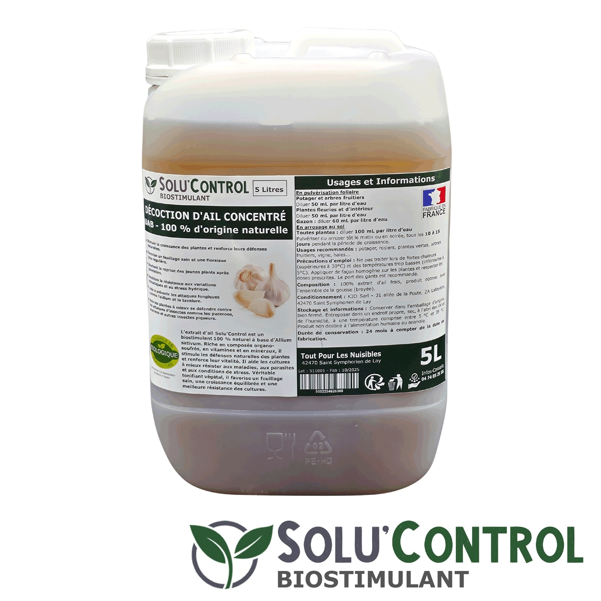 Décoction d’Ail Solu’Control – Concentré UAB – Biostimulant Naturel – Aide à Prévenir les Maladies Fongiques et contre Insectes Piqueurs