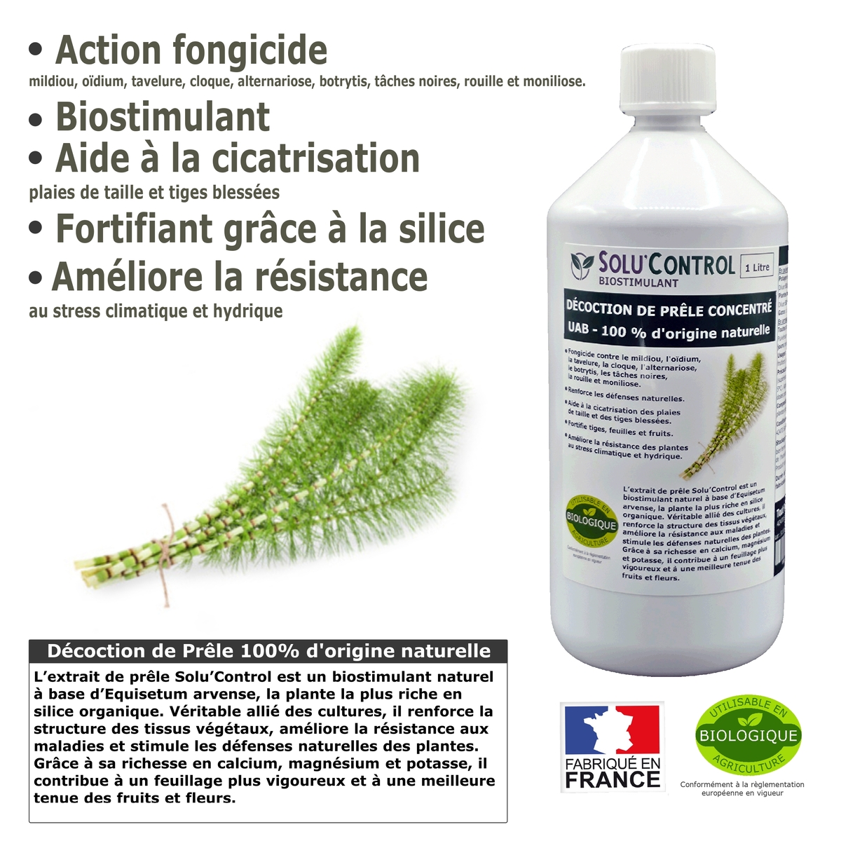 Décoction de Prêle Solu’Control – Concentré UAB – Action Fongicide, Biostimulant, Aide à la Cicatrisation – Fortifiant à la Silice
