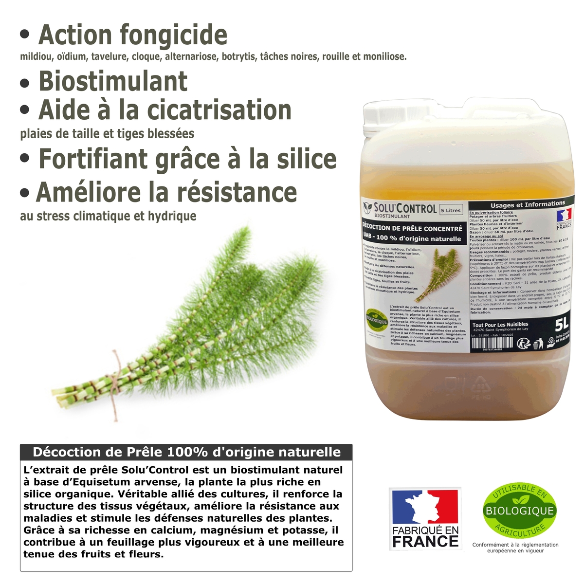 Décoction de Prêle Solu’Control – Concentré UAB – Action Fongicide, Biostimulant, Aide à la Cicatrisation – Fortifiant à la Silice