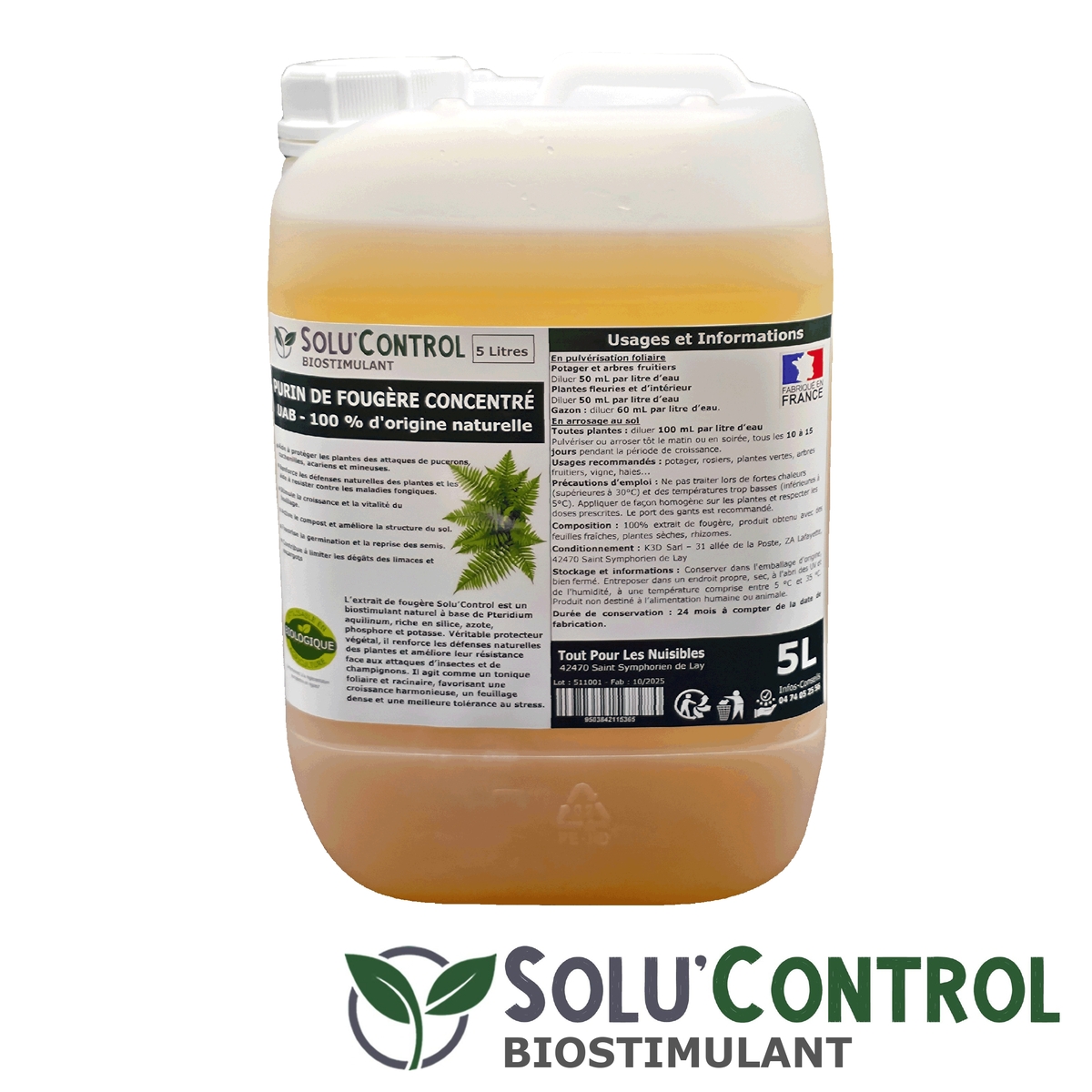 Purin de Fougère Solu’Control – Concentré UAB – Biostimulant Naturel – Aide à Se Défendre des Insectes & Maladies Fongiques