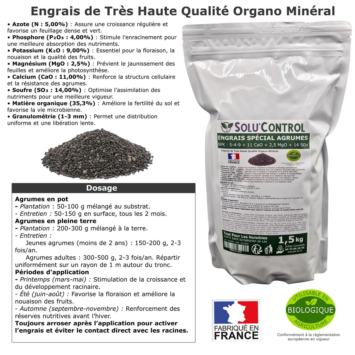 Engrais Spécial Agrumes- SoluControl - Formulation haute qualité Organo-Minerale