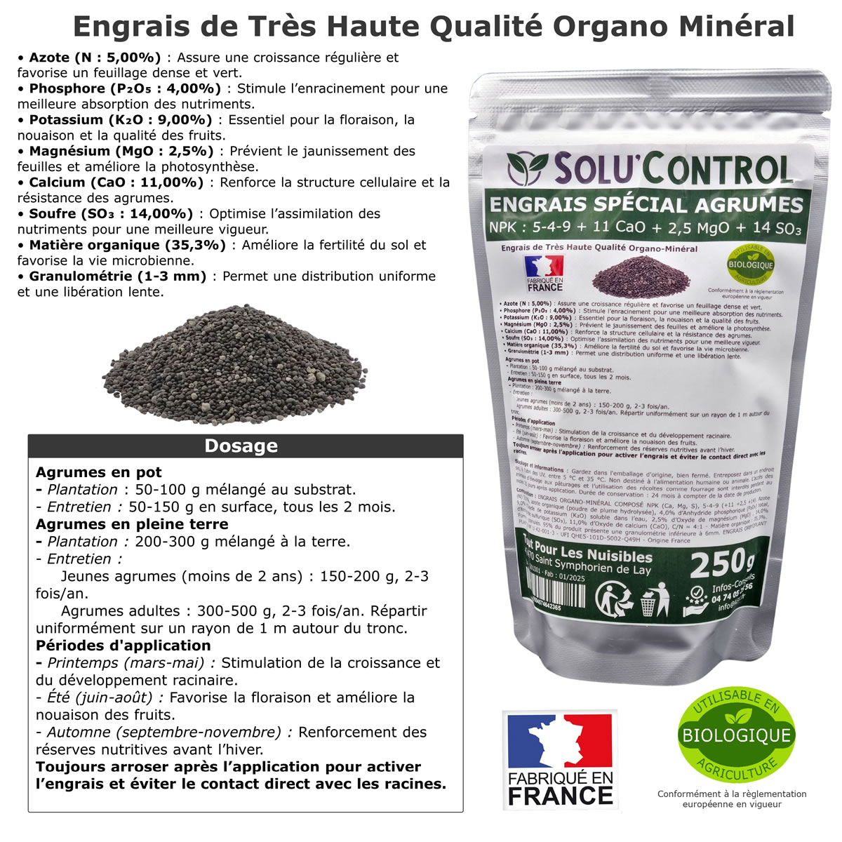 Engrais Spécial Agrumes- SoluControl - Formulation haute qualité Organo-Minerale