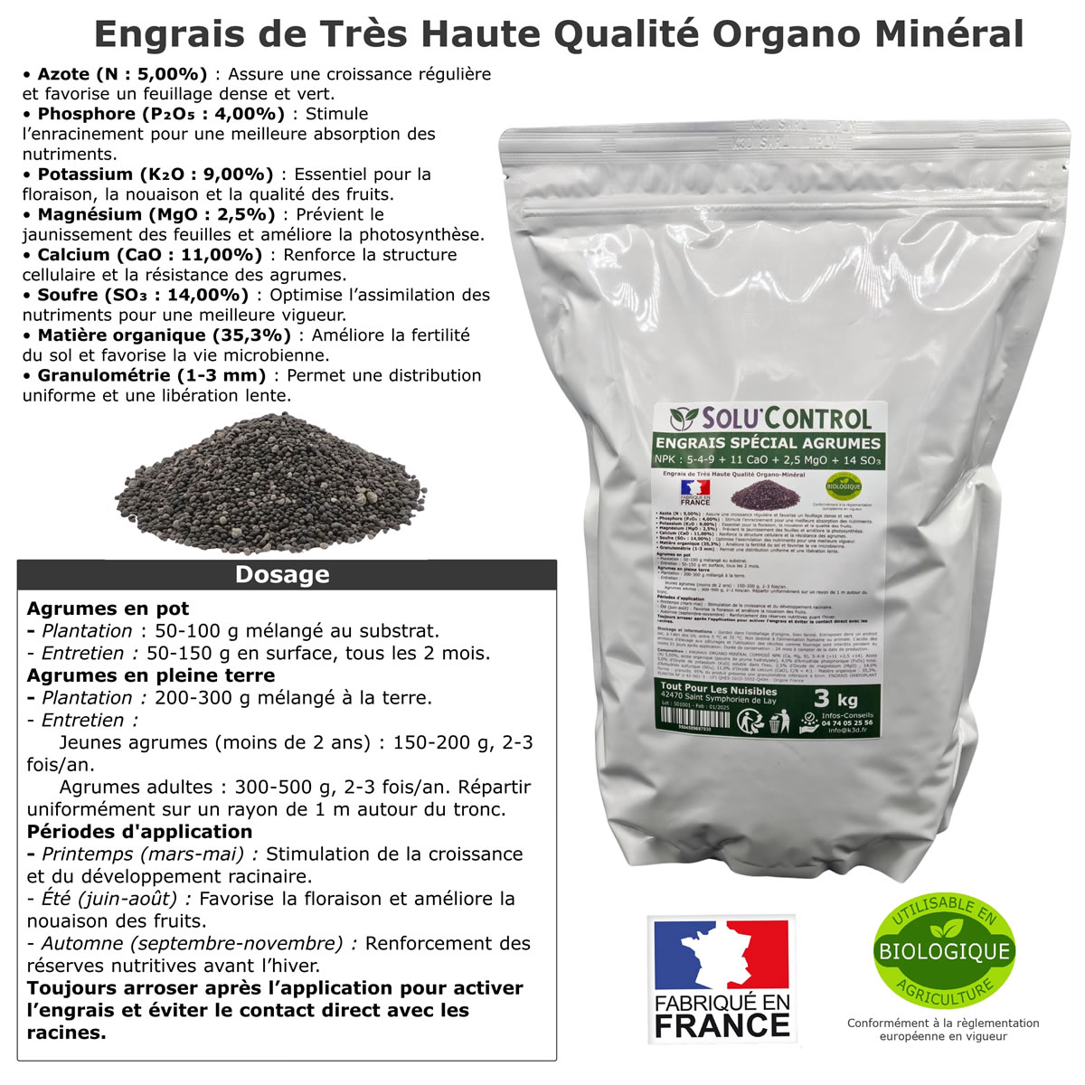 Engrais Spécial Agrumes- SoluControl - Formulation haute qualité Organo-Minerale