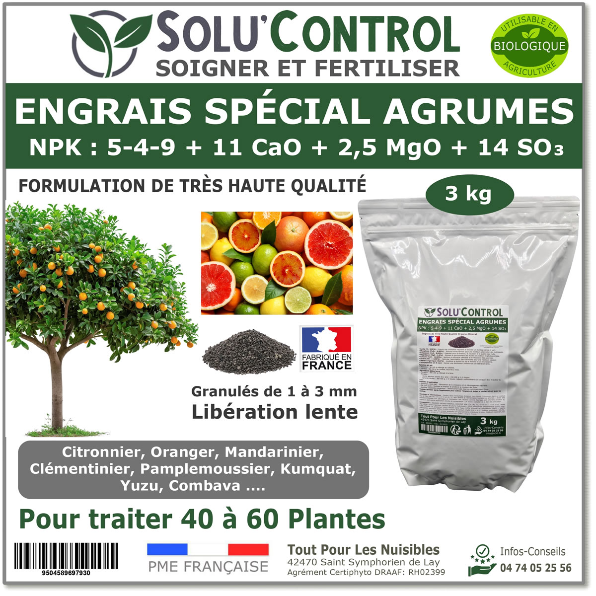 Engrais Spécial Agrumes- SoluControl - Formulation haute qualité Organo-Minerale