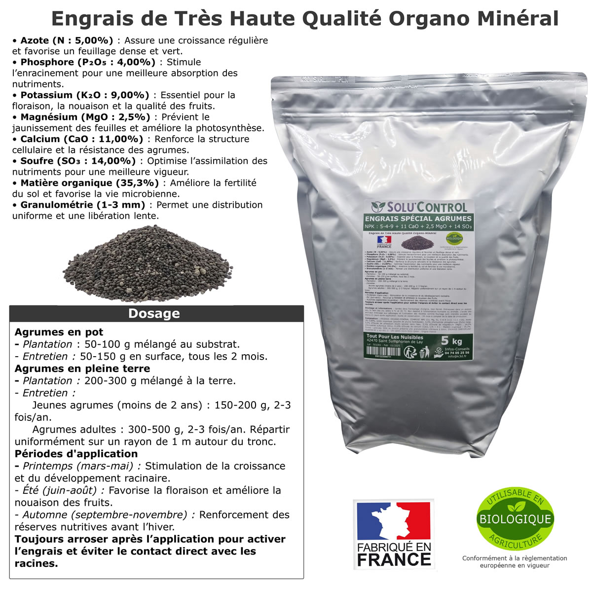 Engrais Spécial Agrumes- SoluControl - Formulation haute qualité Organo-Minerale