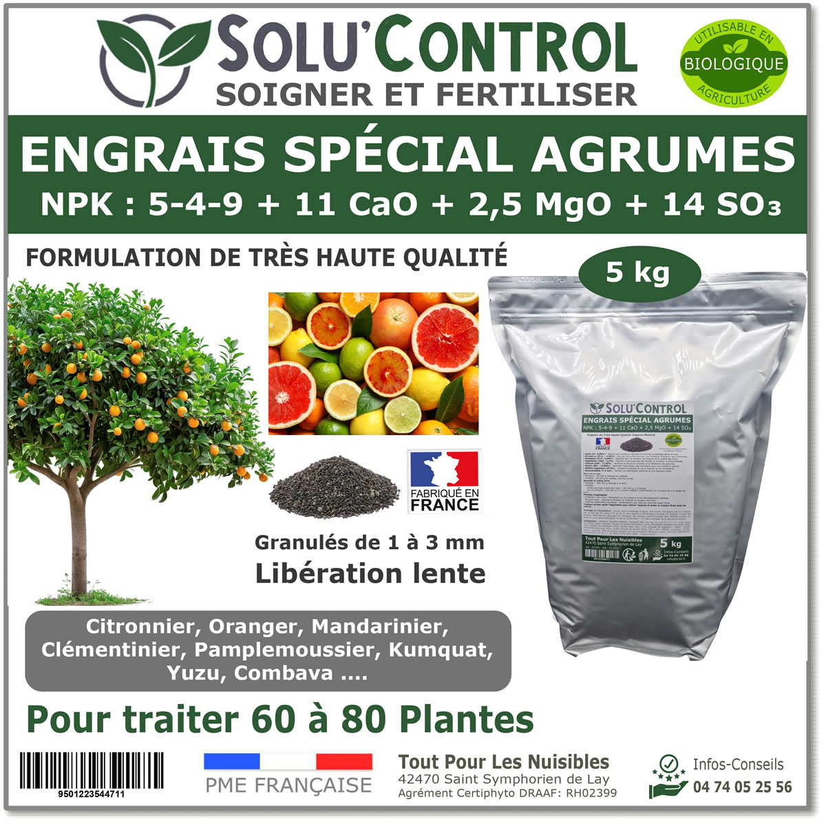 Engrais Spécial Agrumes- SoluControl - Formulation haute qualité Organo-Minerale