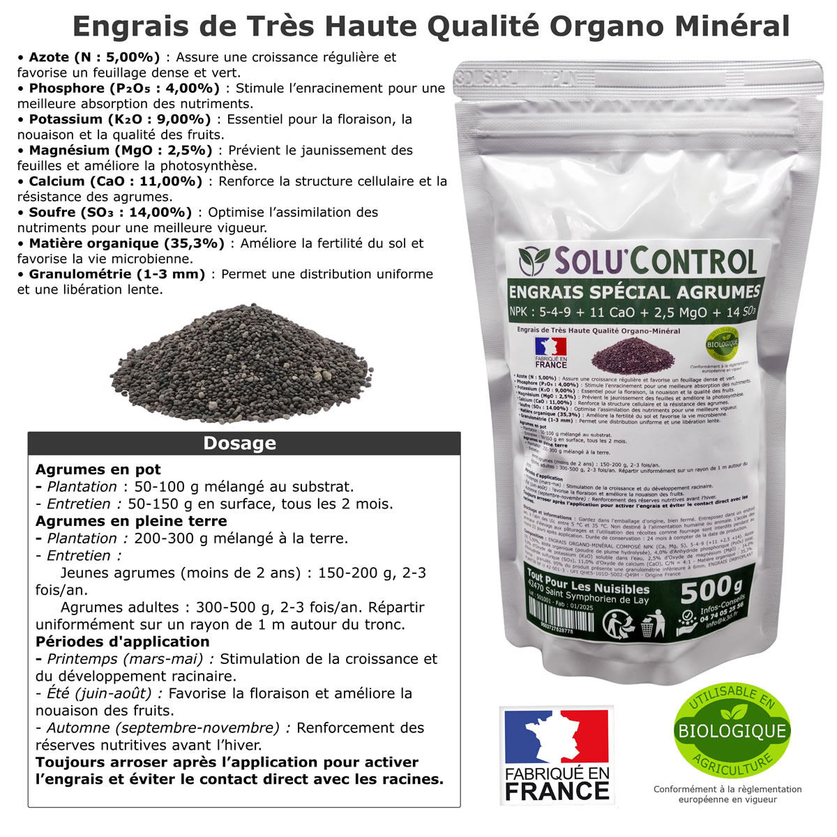 Engrais Spécial Agrumes- SoluControl - Formulation haute qualité Organo-Minerale