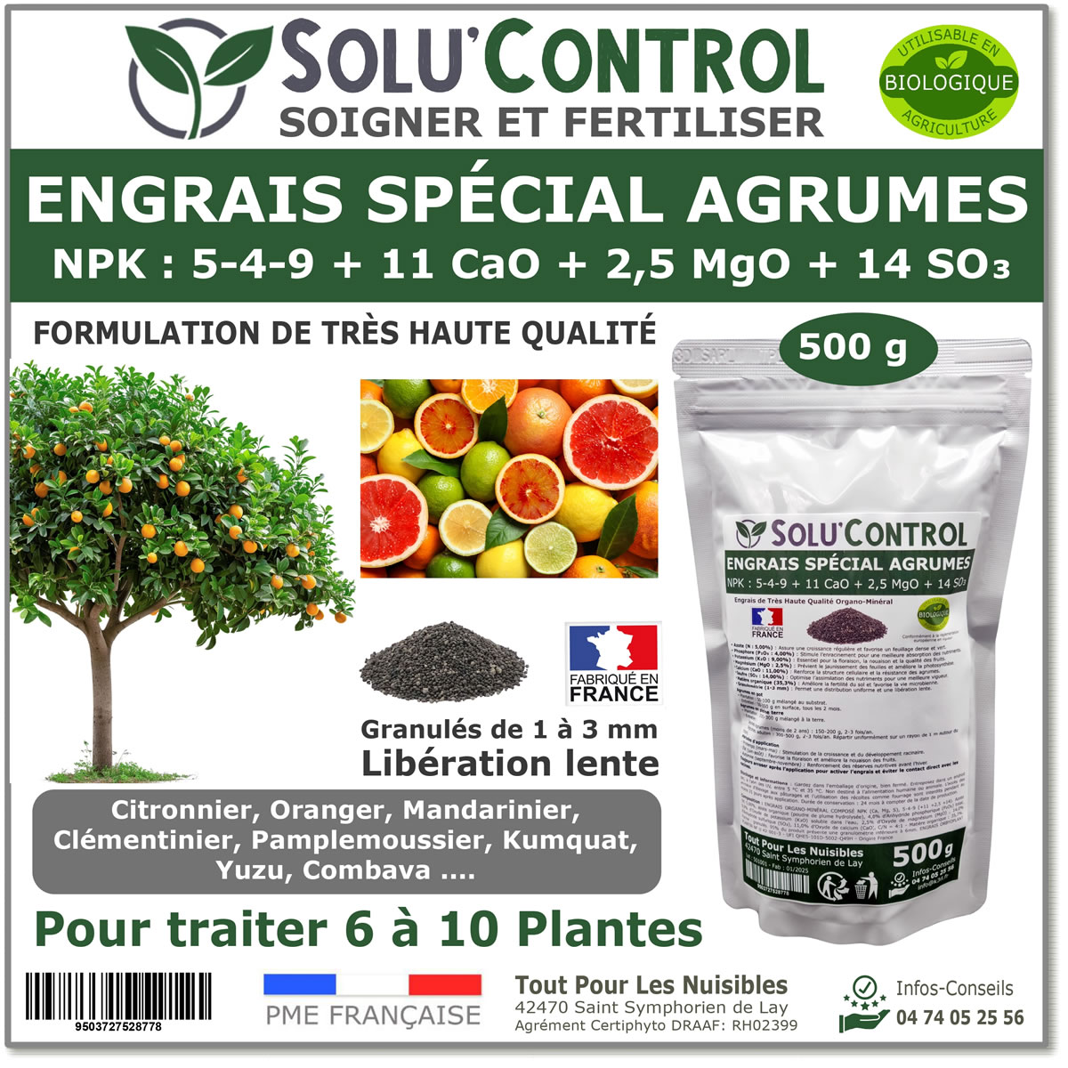 Engrais Spécial Agrumes- SoluControl - Formulation haute qualité Organo-Minerale