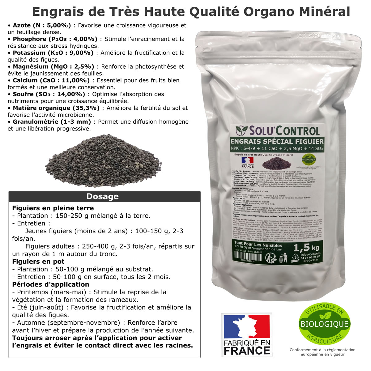 Engrais Spécial Figuier - SoluControl - Formulation haute qualité Organo-Minerale