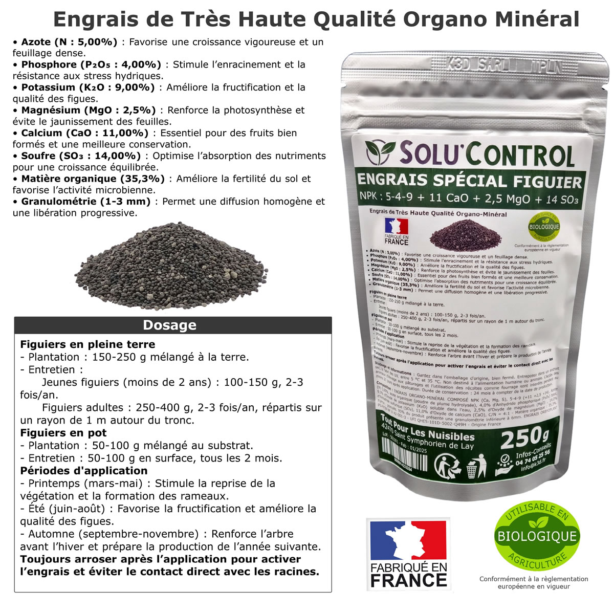 Engrais Spécial Figuier - SoluControl - Formulation haute qualité Organo-Minerale