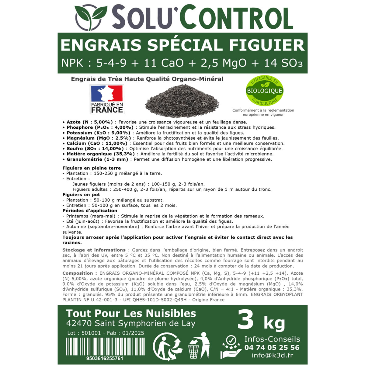 Engrais Spécial Figuier - SoluControl - Formulation haute qualité Organo-Minerale