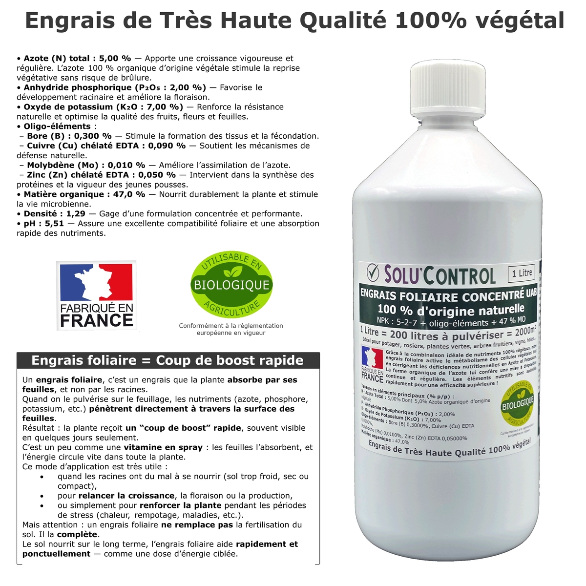 Engrais foliaire 100% naturel, Solu