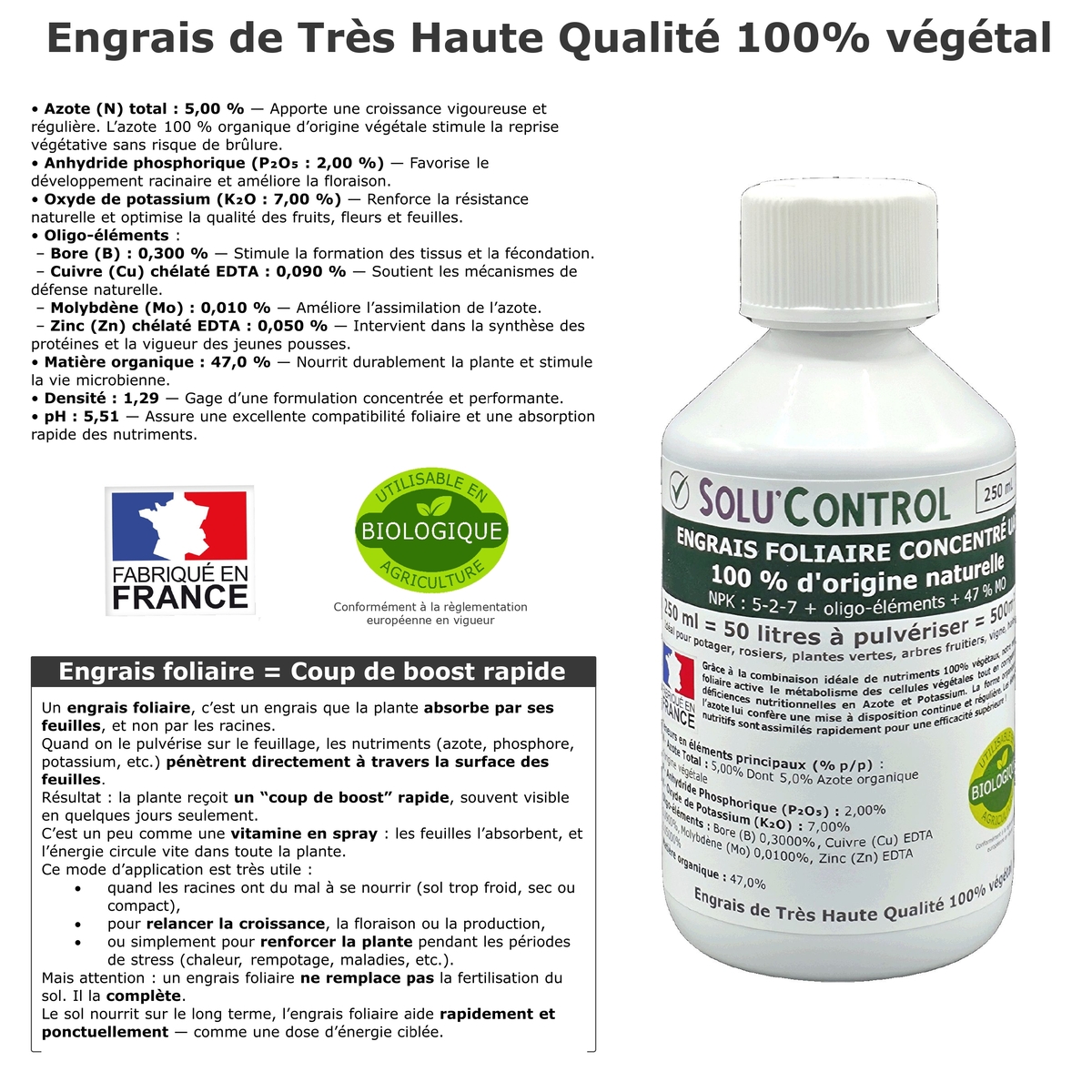 Engrais foliaire 100% naturel, Solu