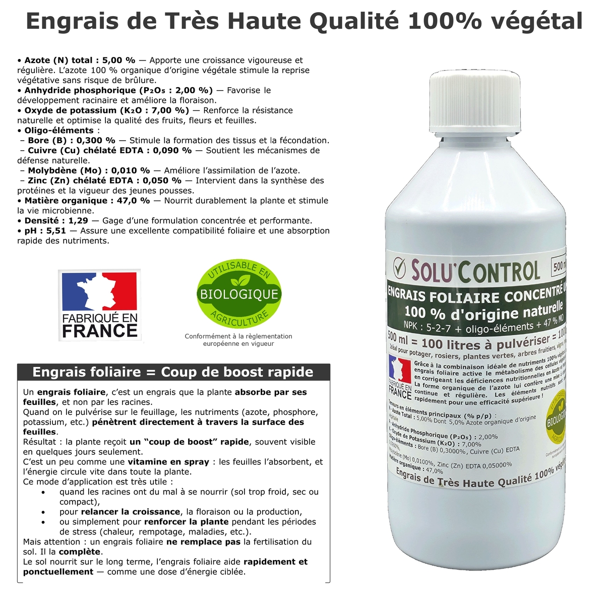 Engrais foliaire 100% naturel, Solu
