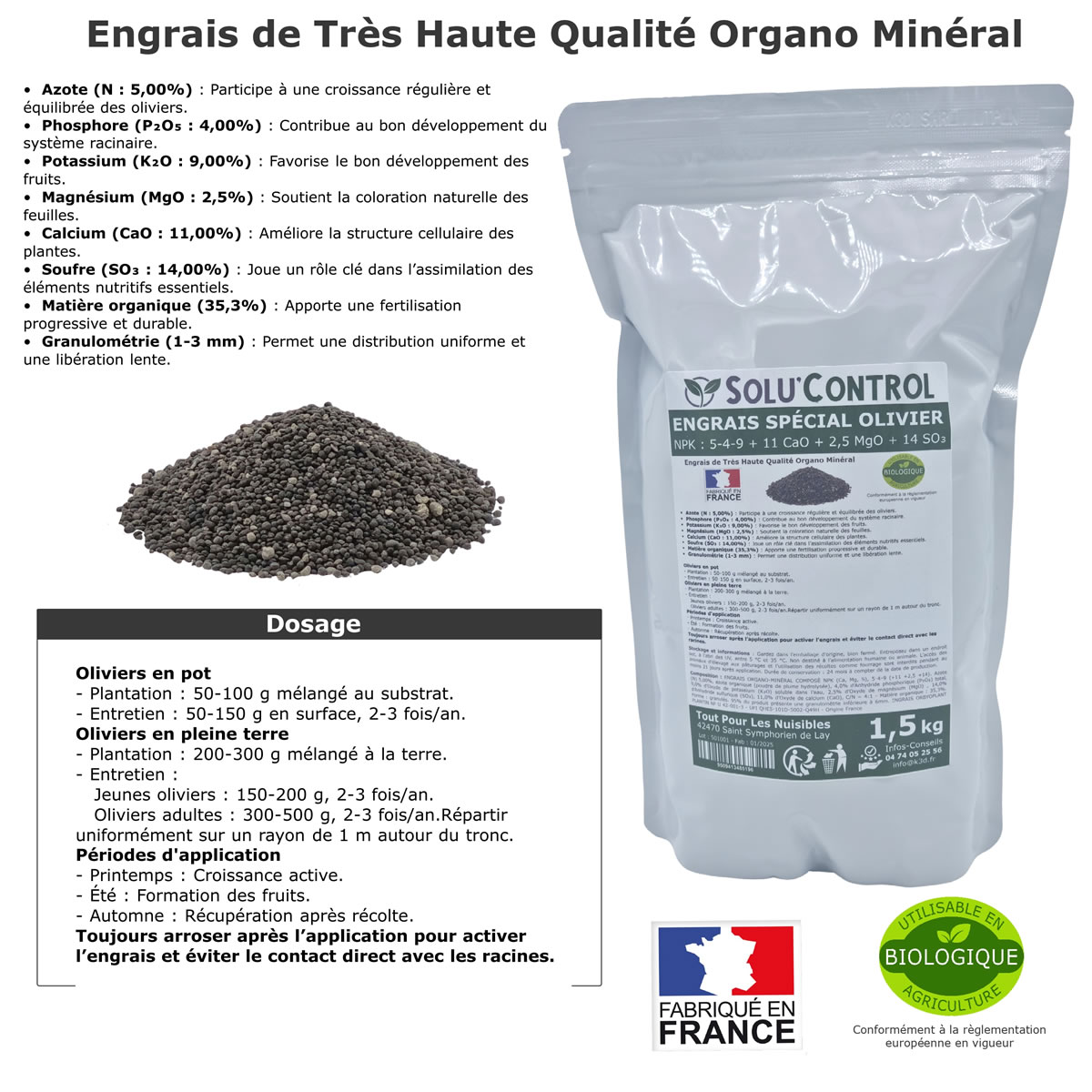 Engrais Spécial Olivier  - SoluControl - Formulation haute qualité Organo-Minerale