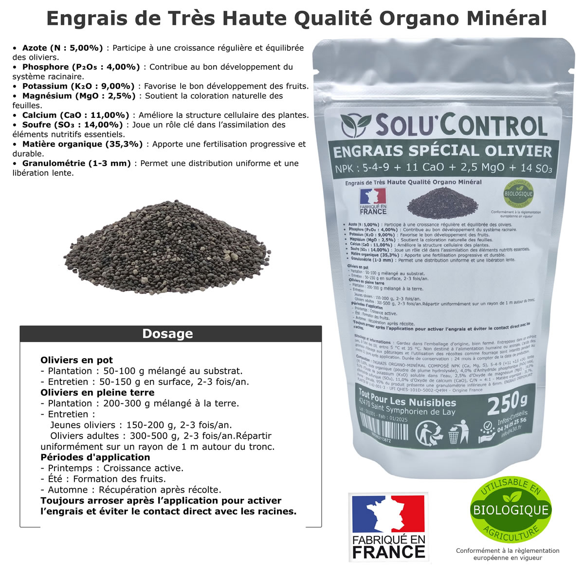 Engrais Spécial Olivier  - SoluControl - Formulation haute qualité Organo-Minerale