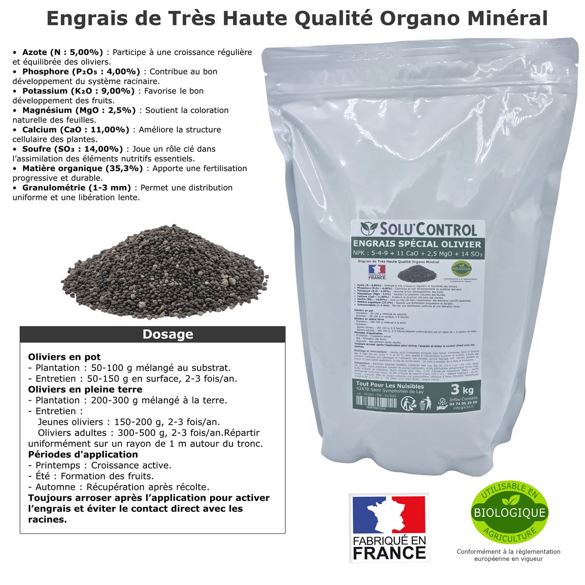 Engrais Spécial Olivier  - SoluControl - Formulation haute qualité Organo-Minerale