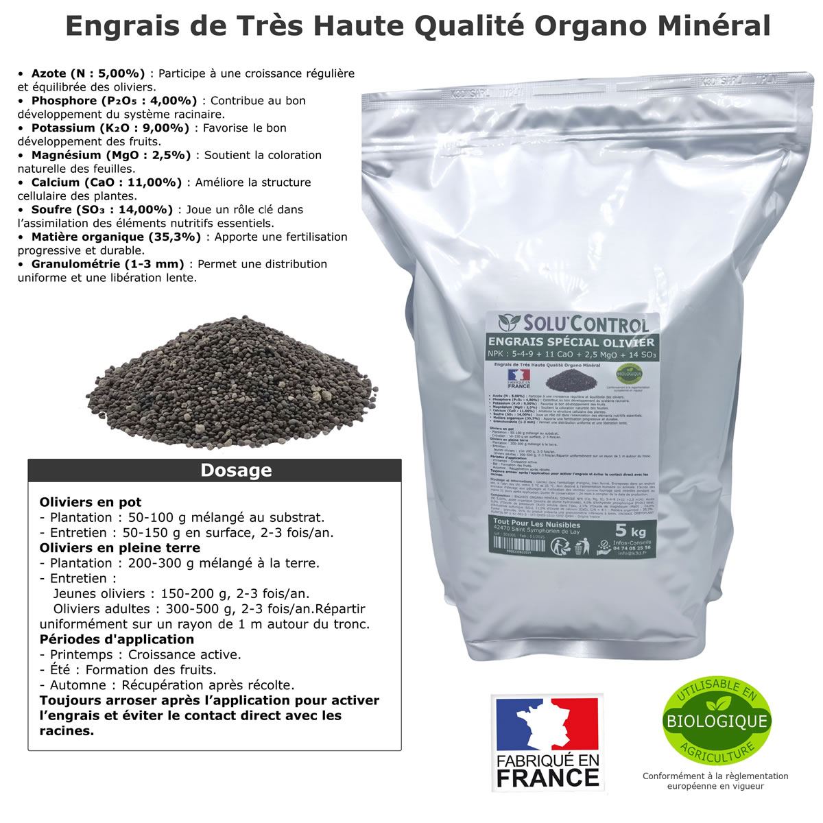 Engrais Spécial Olivier  - SoluControl - Formulation haute qualité Organo-Minerale