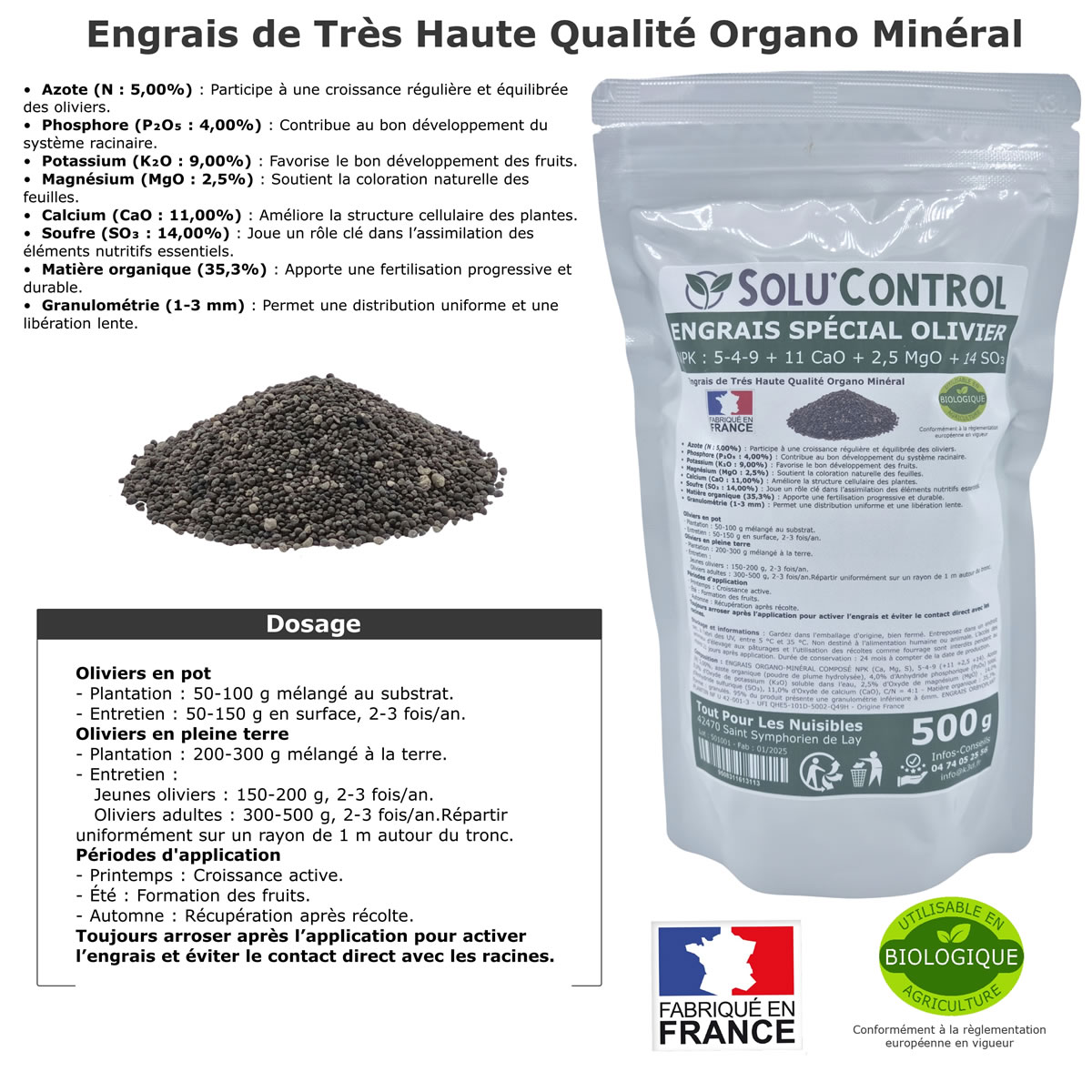 Engrais Spécial Olivier  - SoluControl - Formulation haute qualité Organo-Minerale