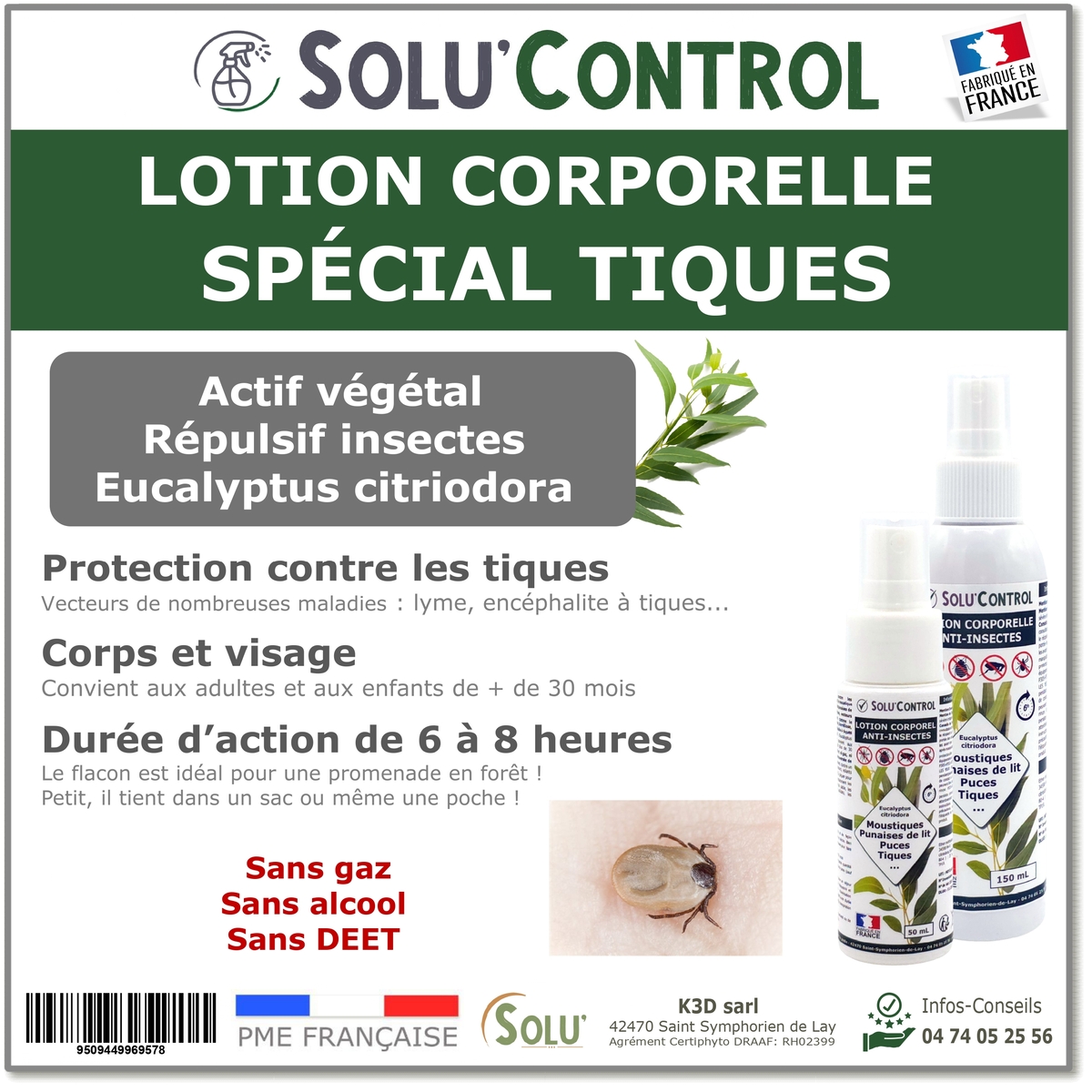 Lotion Corporelle Répulsif Tiques, Solu