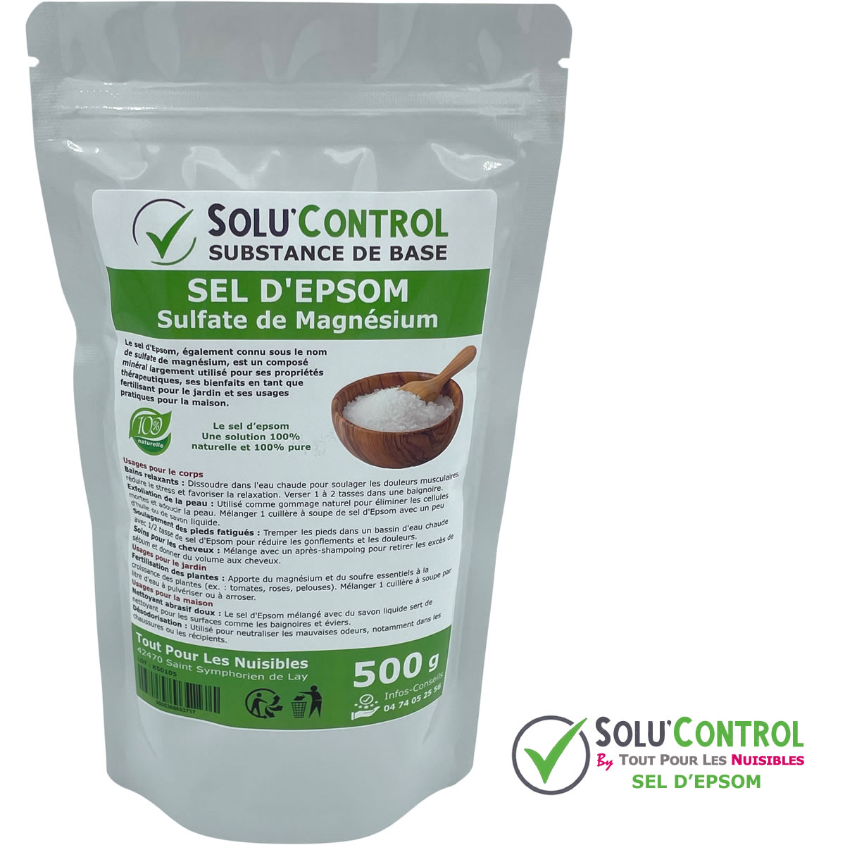 Sel d’Epsom, Sulfate de Magnésium 100% Naturel et pur - Relaxation, soin du corps, déodorant, fertilisant