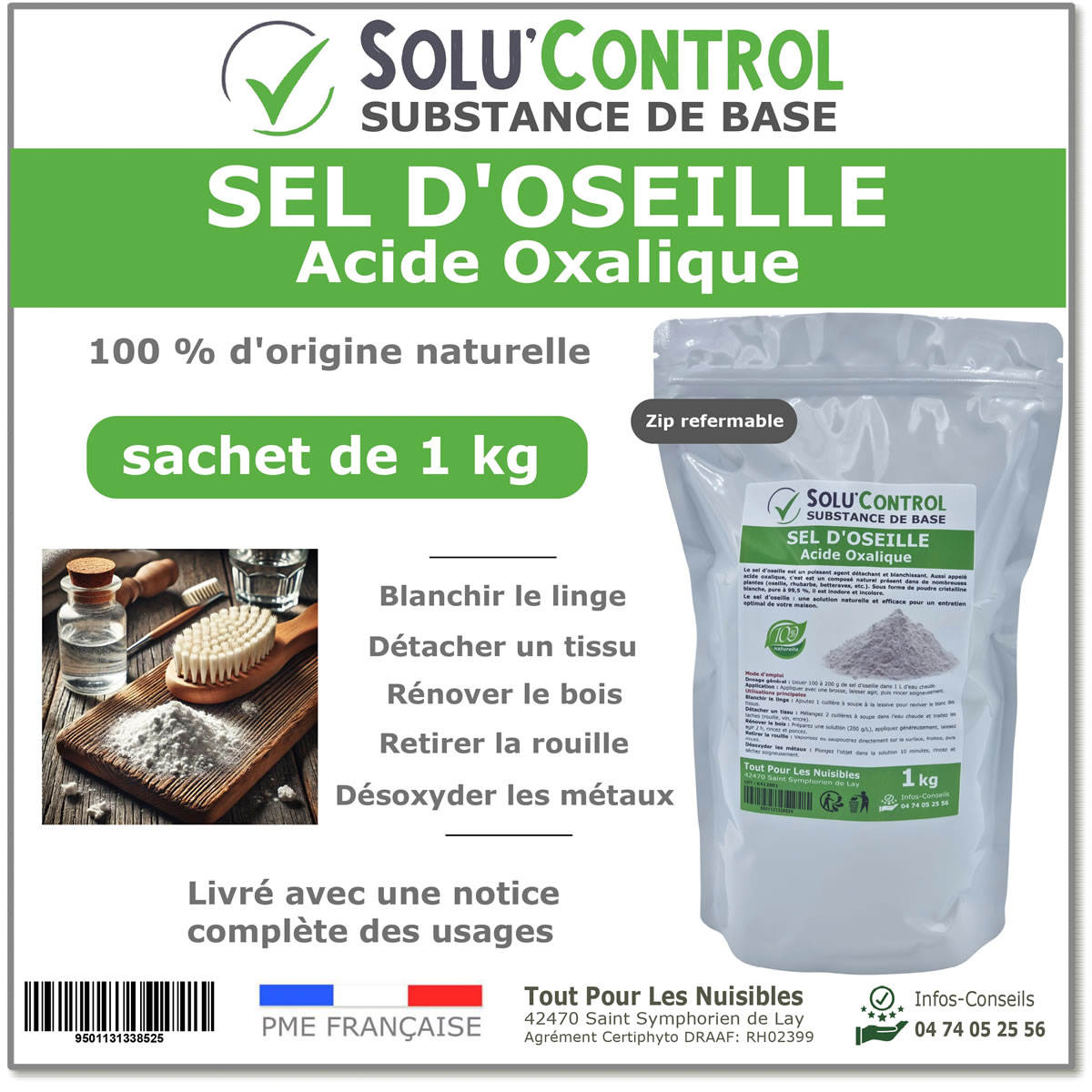 Sel d’Oseille, Acide Oxalique 100% Naturel - Blanchir, Détacher, Rénover et Désoxyder