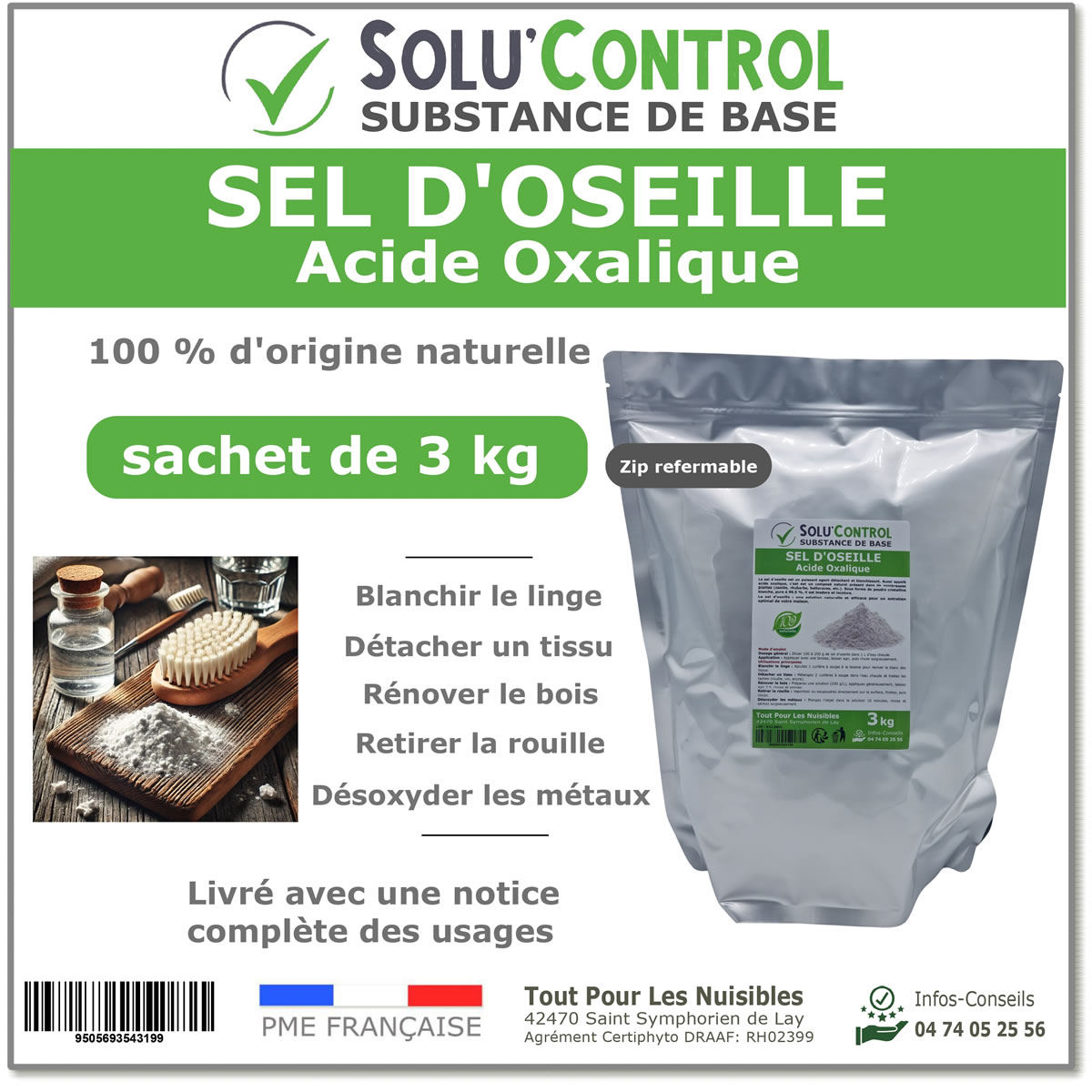 Sel d’Oseille, Acide Oxalique 100% Naturel - Blanchir, Détacher, Rénover et Désoxyder