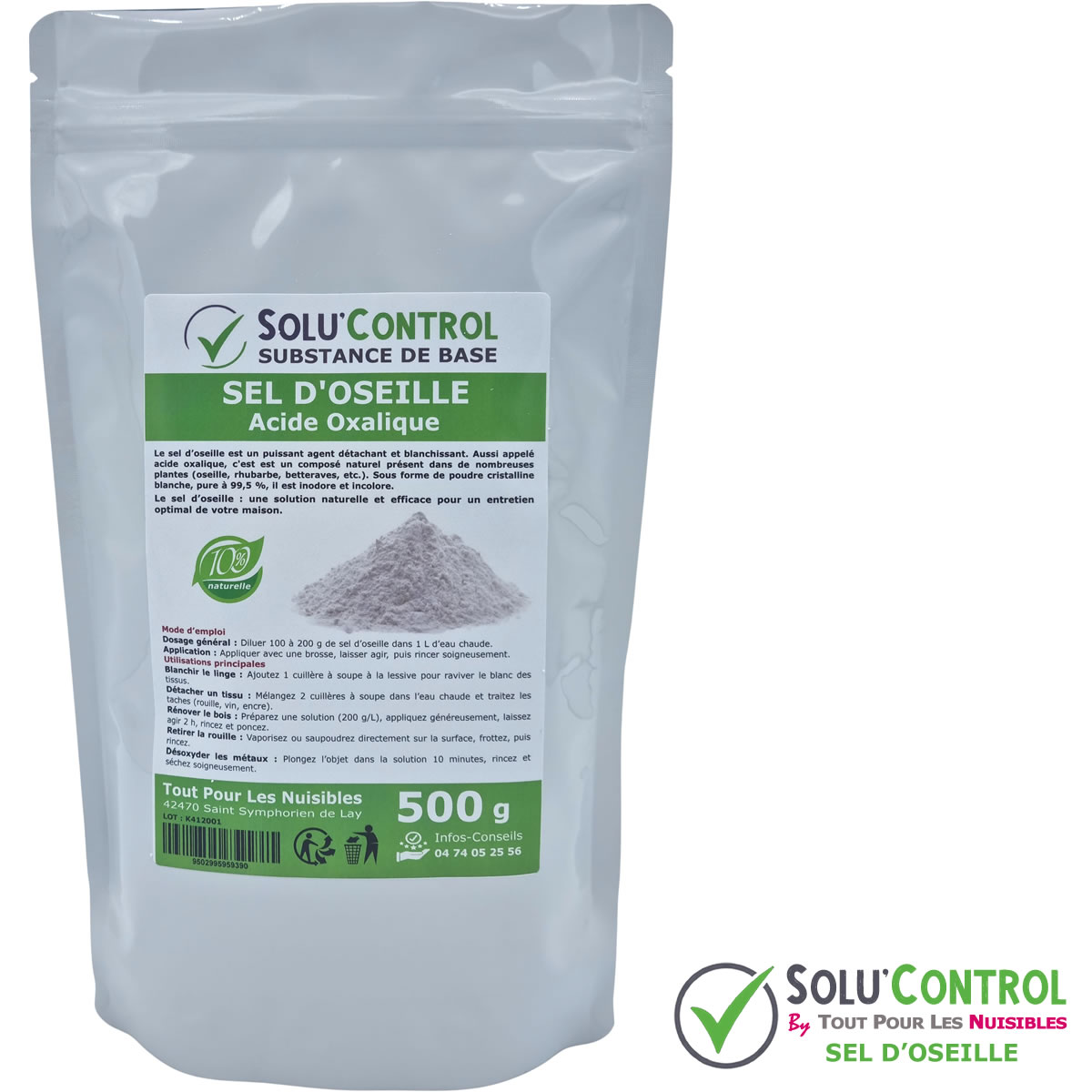 Sel d’Oseille, Acide Oxalique 100% Naturel - Blanchir, Détacher, Rénover et Désoxyder, SOLU